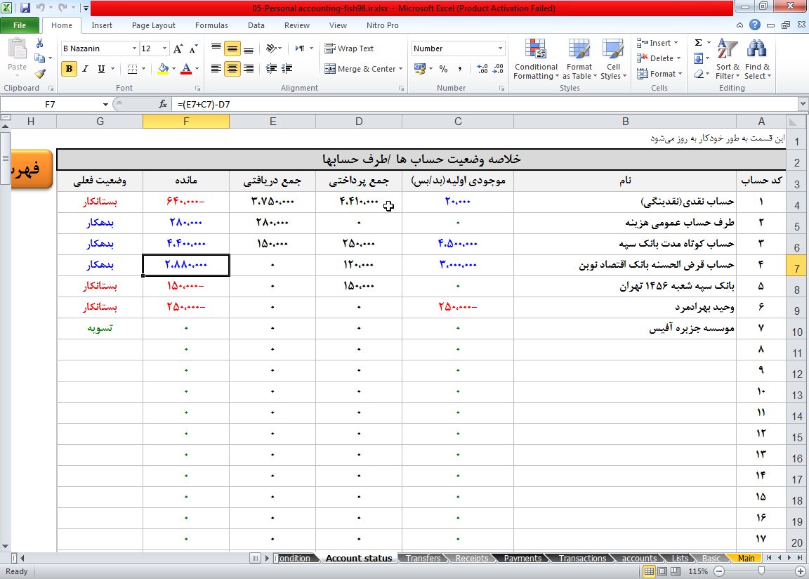 خلاصه وضعیت بین حسابها و طرف حسابها
