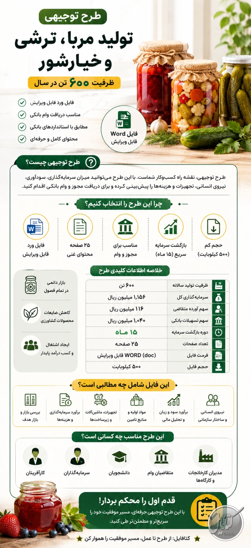 اینفوگرافیک طرح توجیهی تولید مربا، ترشی و خیارشور